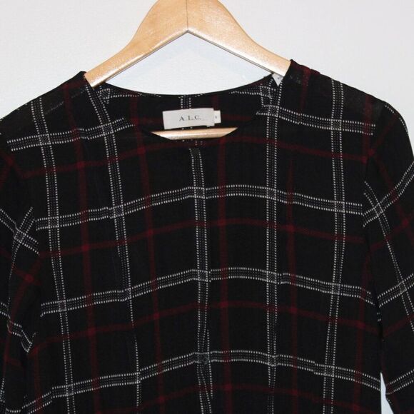 A.L.C Simona Check Print 100% Silk Dress Checked Women's Size 6 - Picture 4 of 10